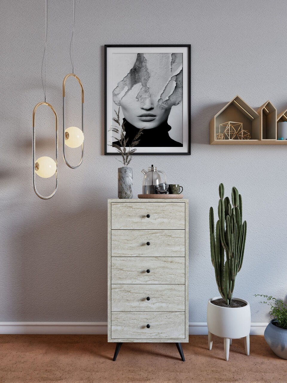 Dulap, Hanah Home, Frenzu, 50x103x40 cm, Travertin - imagine 5